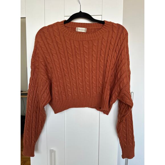 Altar'd State Women's Cropped Brown Cable Knit Long Sleeve Sweater, Size M, EUC - Picture 1 of 5